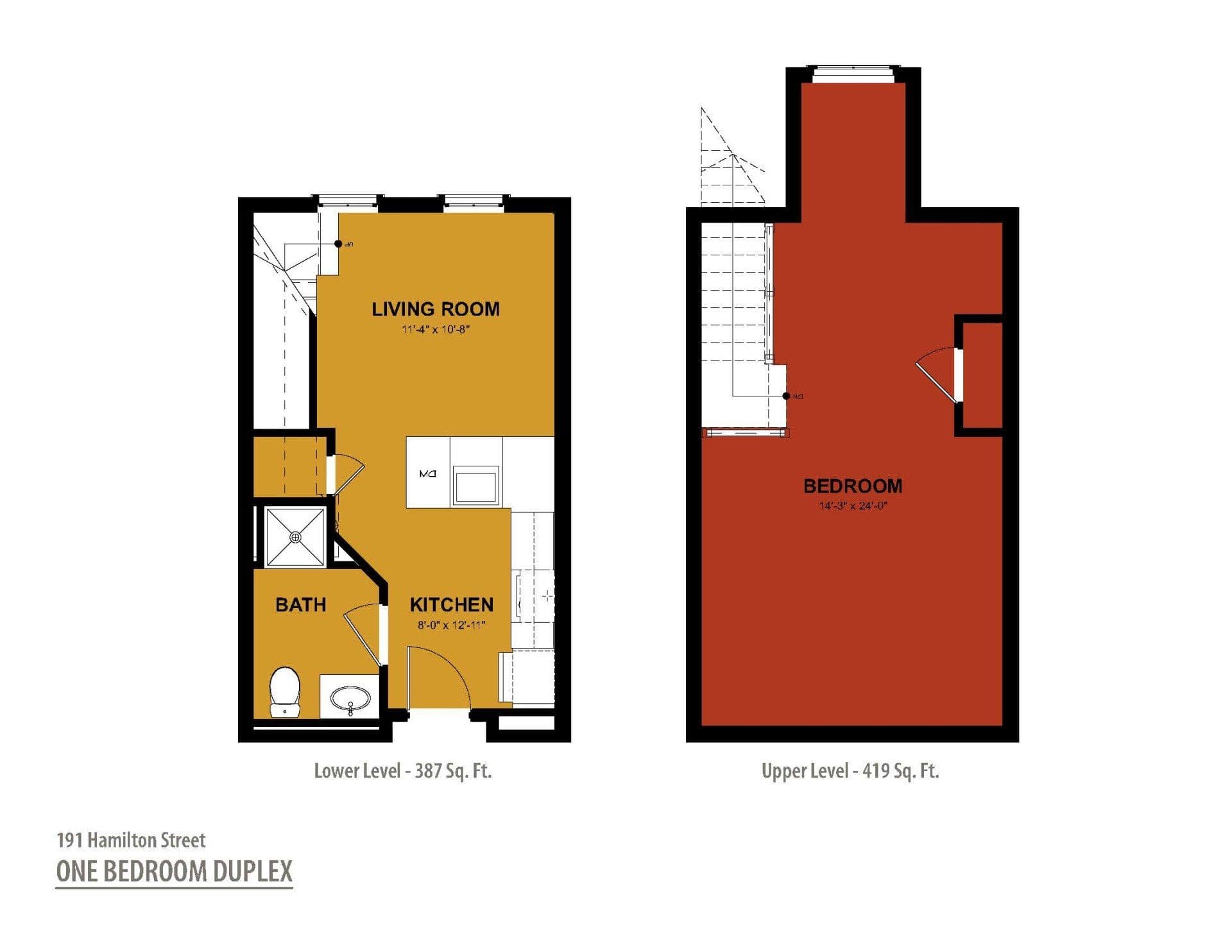 One Bedroom Duplex floor plan