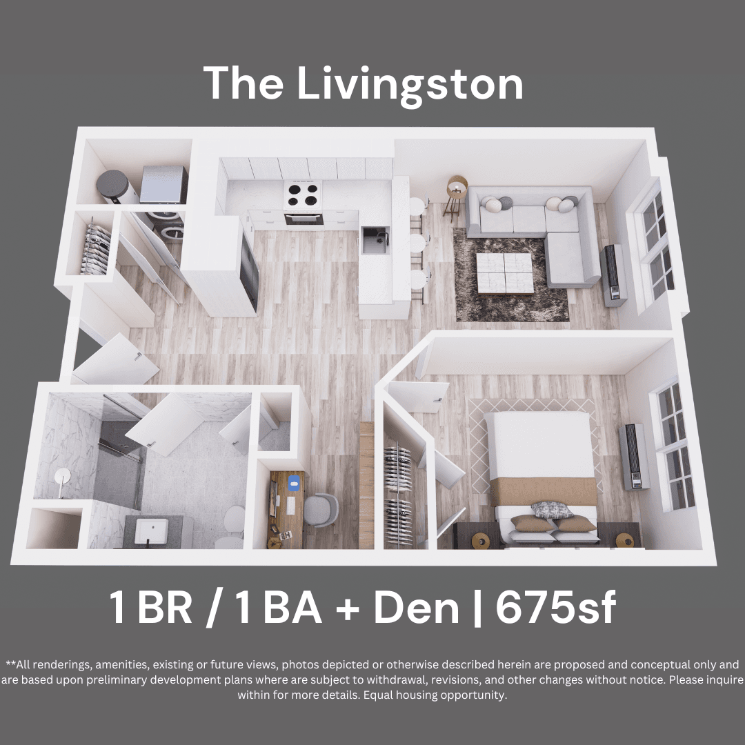 1 BR + Den floor plan
